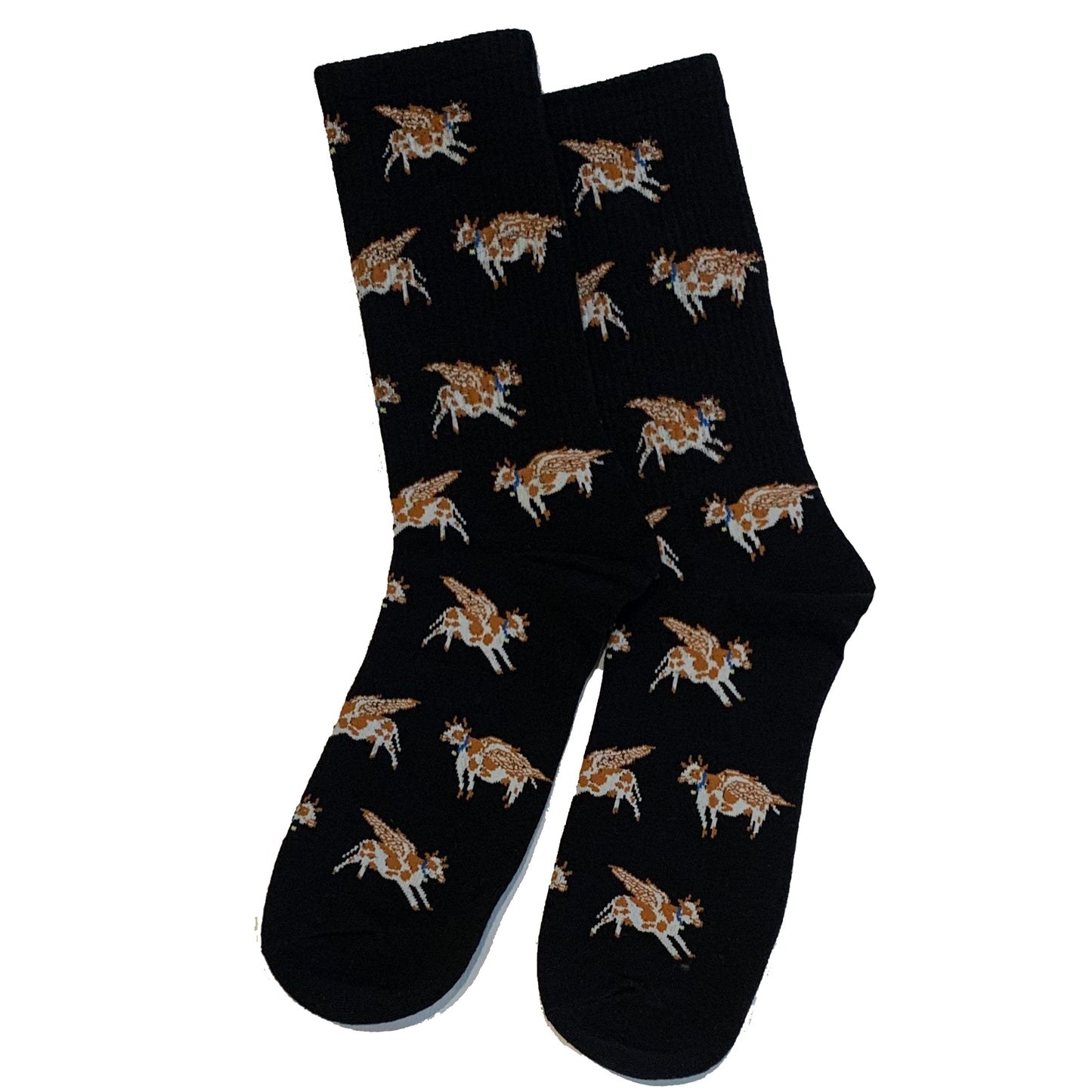 Mens Cotton Flying Cow Black Socks