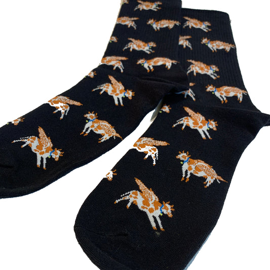 Mens Cotton Flying Cow Black Socks