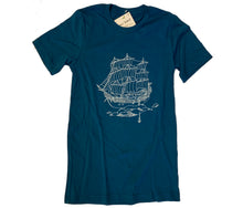 Deep Teal Ship In The Clouds Unisex Tee