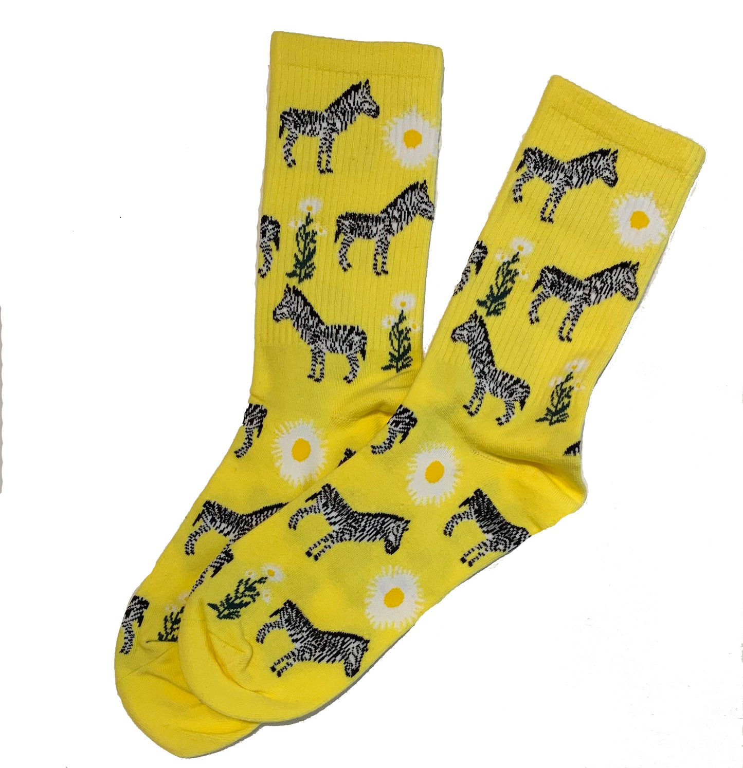 Womens Cotton Yellow Zebra Daisy Socks